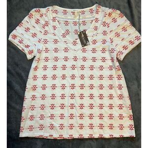 Matilda Jane‎ White And Red V-Neck Short Sleev Shirt Woman's Size Medium
